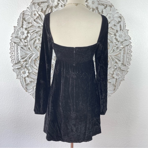 {Reformation} Black Chestnut Silk Velvet Babydoll Dress, Size 0 - Picture 8 of 12